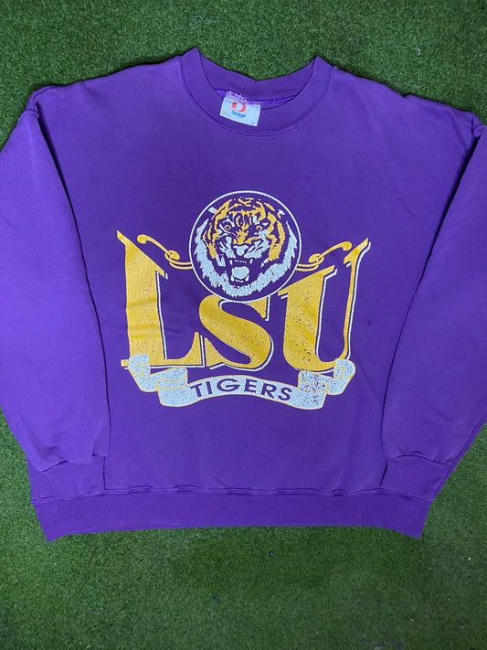 80s LSU Tigers - Vintage College Sweatshirt (XL) 