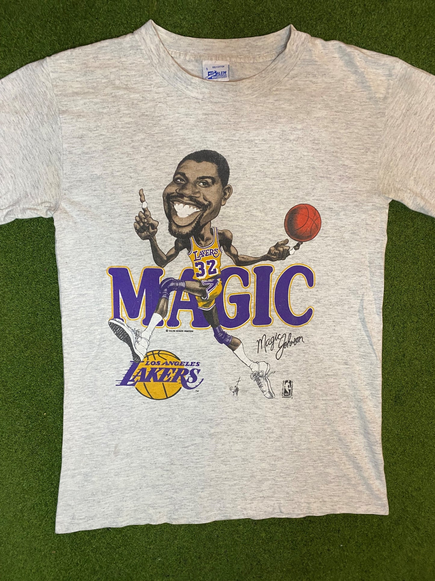 80s Los Angeles Lakers - Magic Johnson Caricature - Vintage NBA Tee (Small) 