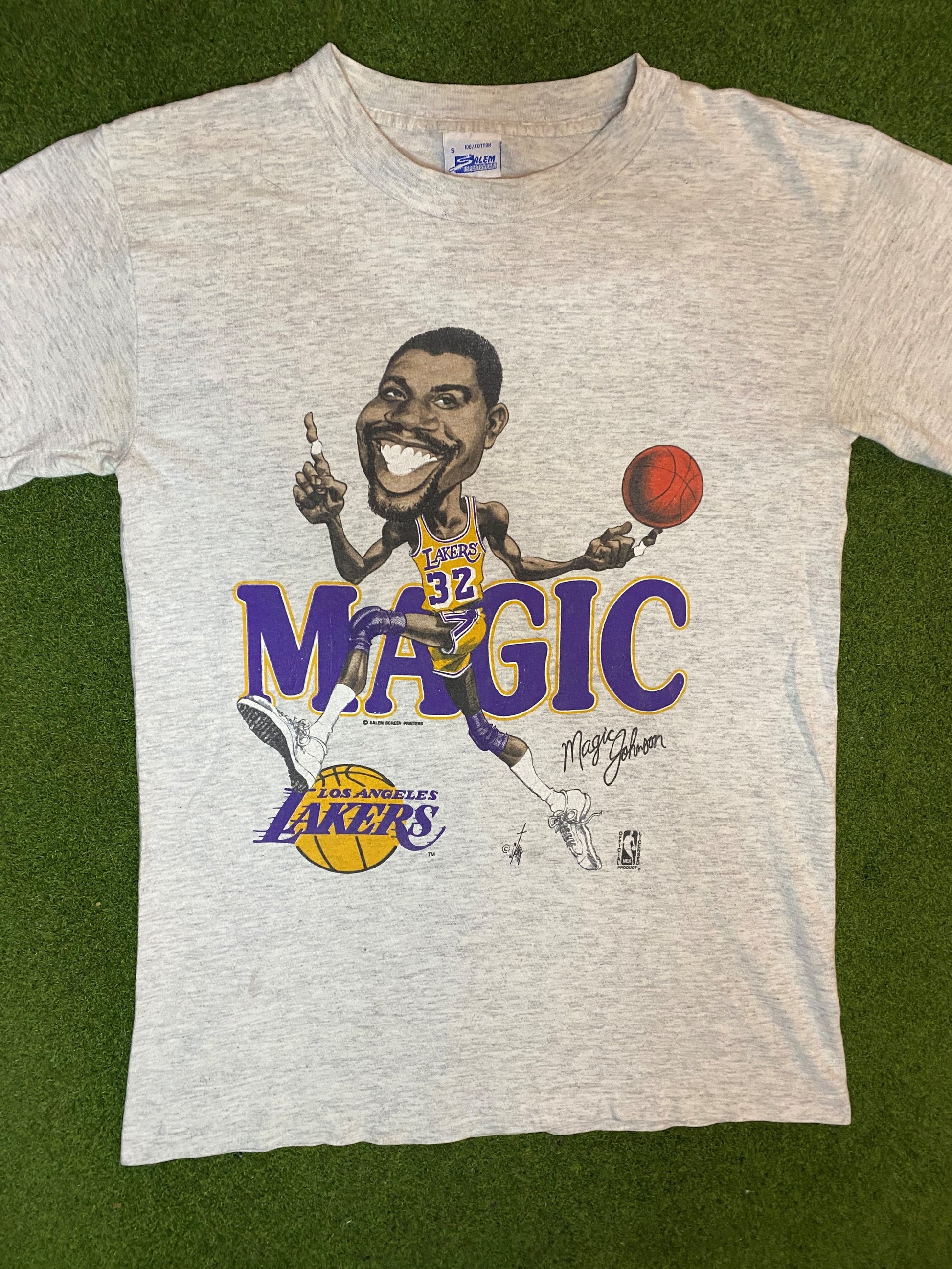 80s Los Angeles Lakers - Magic Johnson Caricature - Vintage NBA Tee (Small) 