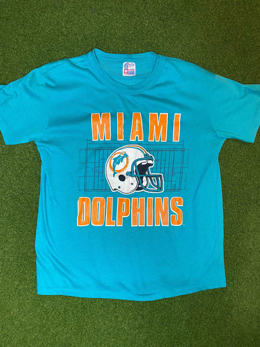 80s Miami Dolphins - Big Logo - Vintage NFL Tee Shirt (XL) - Gametime Vintage