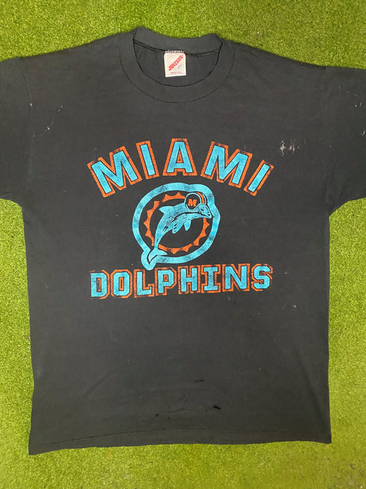 80s Miami Dolphins - Vintage NFL T-Shirt (Large) - Gametime Vintage