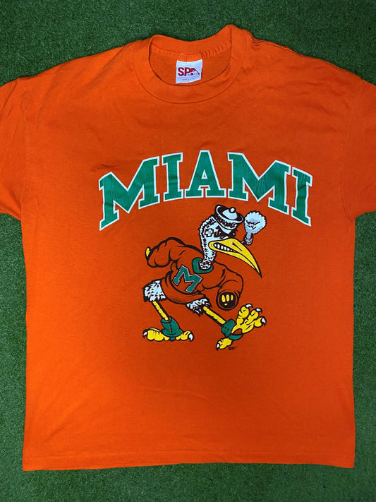 80s Miami Hurricanes - Vintage College T Shirt (Large) - Gametime Vintage