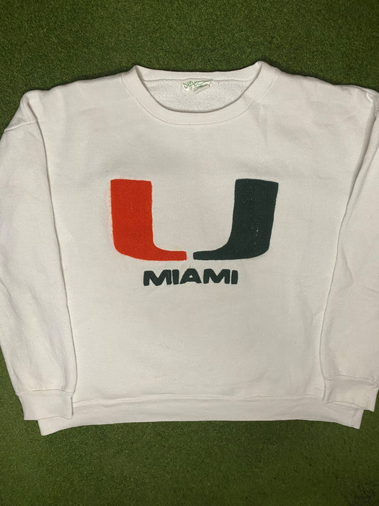 80s Miami Hurricanes - Vintage College Sweatshirt (XL) - Gametime Vintage