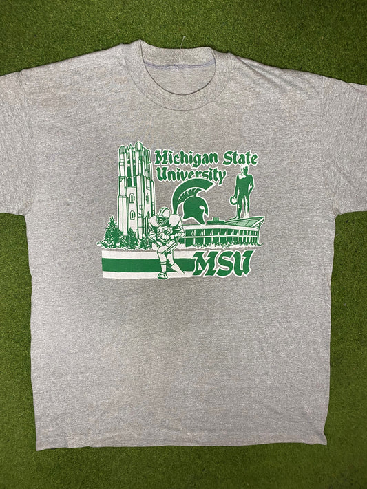 80s Michigan State Spartans - Vintage College T-Shirt (Large) Gametime Vintage