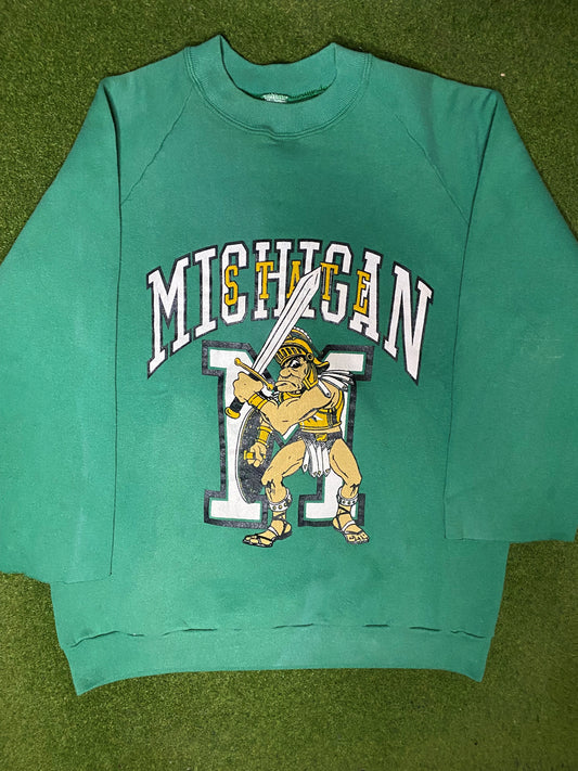 80s Michigan State Spartans - Vintage College Cutoff Sweatshirt (Large) - Gametime Vintage