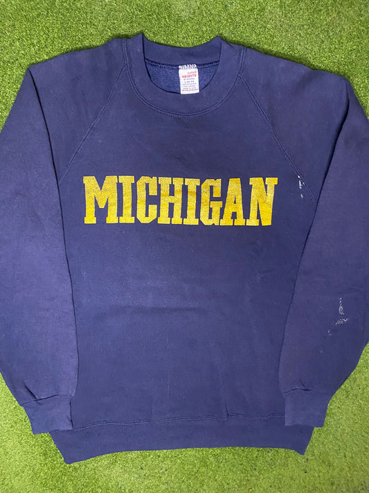 80s Michigan Wolverines - Vintage College Sweatshirt (Large) - Gametime Vintage