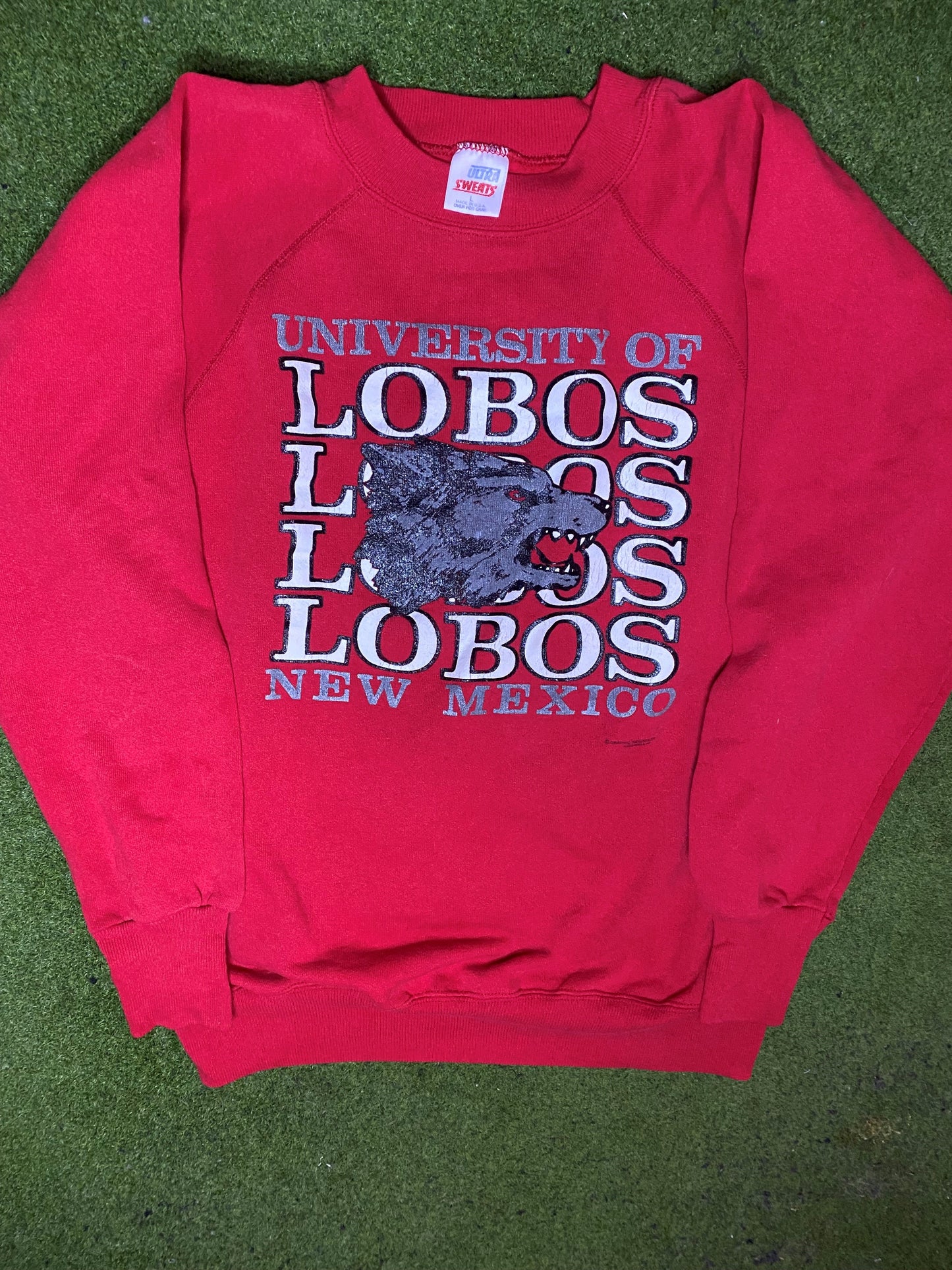 80s New Mexico Lobos - Vintage College Sweatshirt (Large) 