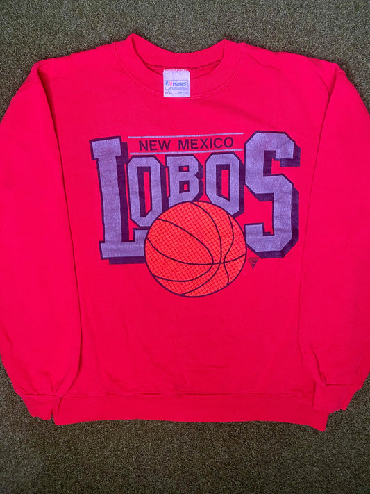 80s New Mexico Lobos - Vintage College Basketball Sweatshirt (Large)
