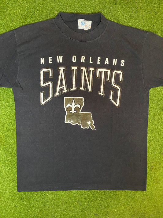 80s New Orleans Saints - Vintage NFL T-Shirt (Large) Gametime Vintage