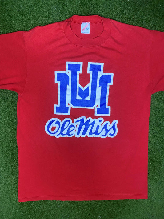 80s Ole Miss Rebels - Vintage College T-Shirt (Large) Gametime Vintage