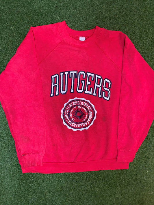 80s Rutgers Scarlet Knights - Vintage University Crewneck Sweatshirt (Large)