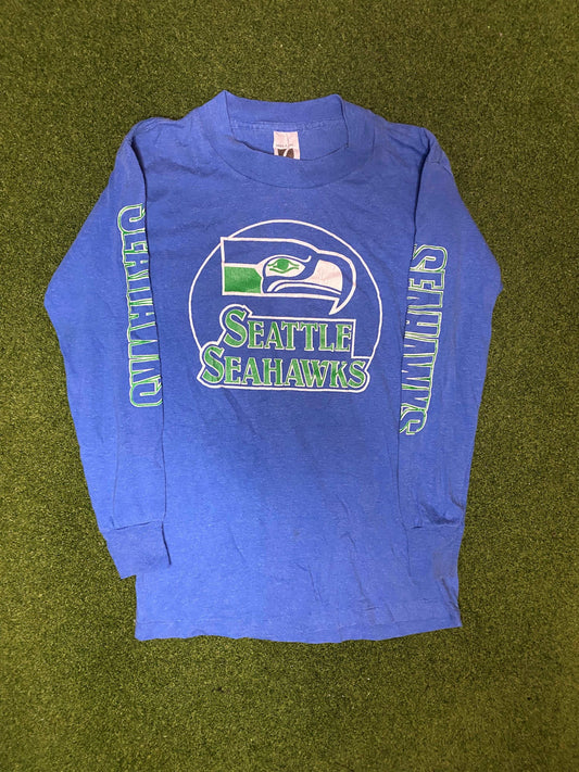 80s Seattle Seahawks - Vintage NFL Long Sleeve (Youth Large) Gametime Vintage