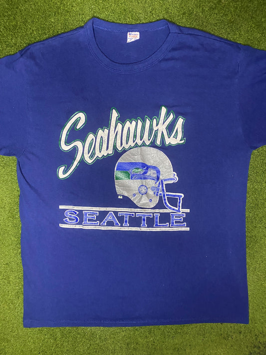 80s Seattle Seahawks - Vintage NFL T Shirt (XL) - Gametime Vintage