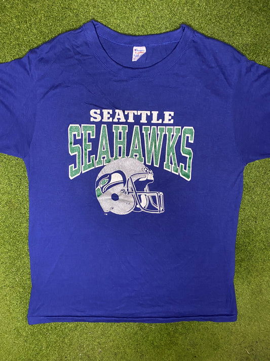 80s Seattle Seahawks - Vintage NFL T-Shirt (XL) Gametime Vintage