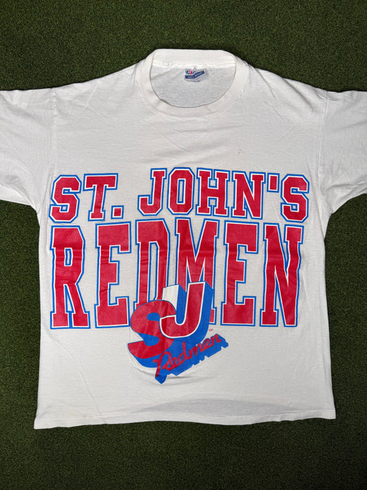 80s St. Johns Redmen - Vintage College T Shirt (Large)