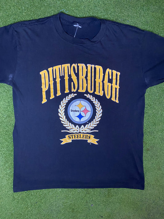 80s Pittsburgh Steelers - Vintage NFL T-Shirt (Large) Gametime Vintage