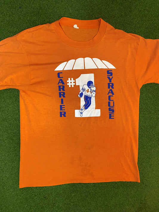 80s Syracuse Orangemen - Carrier Dome - Vintage College Football T-Shirt (XL)