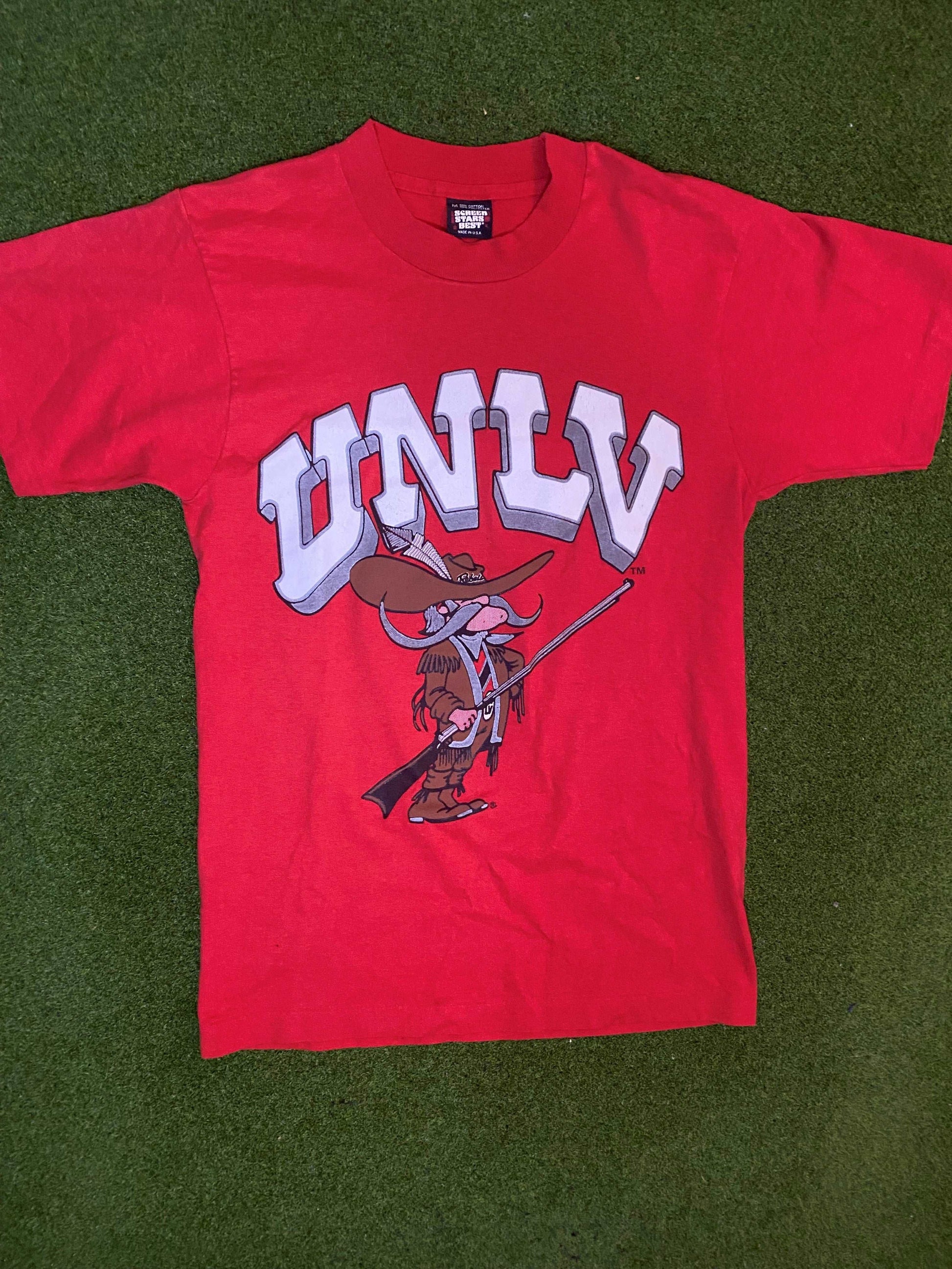 80s UNLV Runnin Rebels - Big Logo - Vintage College Tee Shirt (Medium)