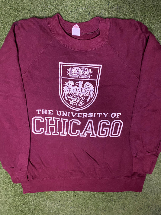 80s University of Chicago Maroon - Vintage College Sweatshirt (Large) - Gametime Vintage