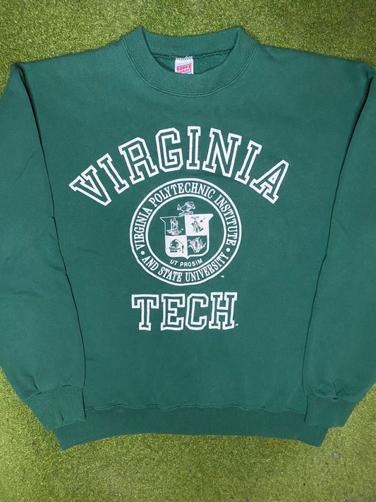 80s Virginia Tech Hokies - Vintage University Sweatshirt (Large) - Gametime Vintage