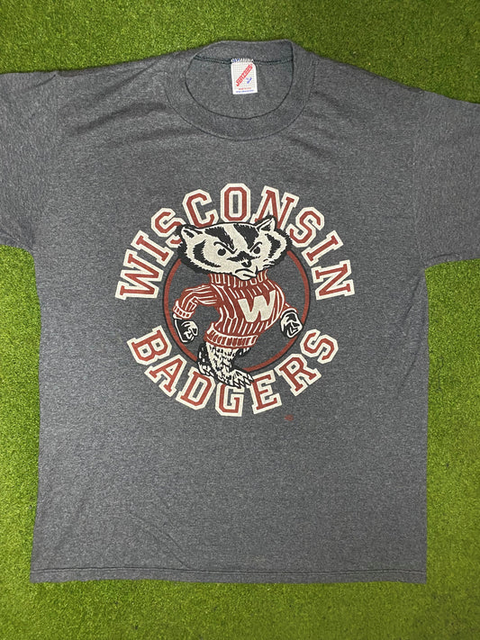 80s Wisconsin Badgers - Vintage College T-Shirt (Large) Gametime Vintage