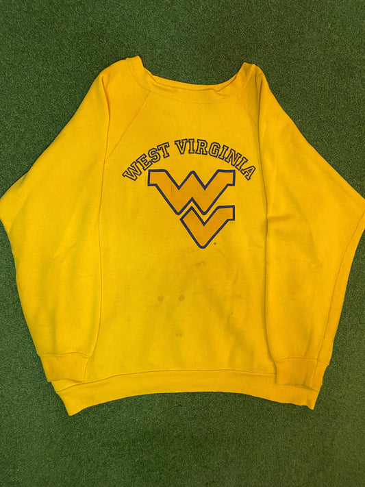 80s West Virginia Mountaineers - Vintage College Crewneck Sweatshirt (Large)