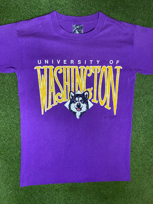 80s Washington Huskies - Vintage College T-Shirt (Medium) Gametime Vintage