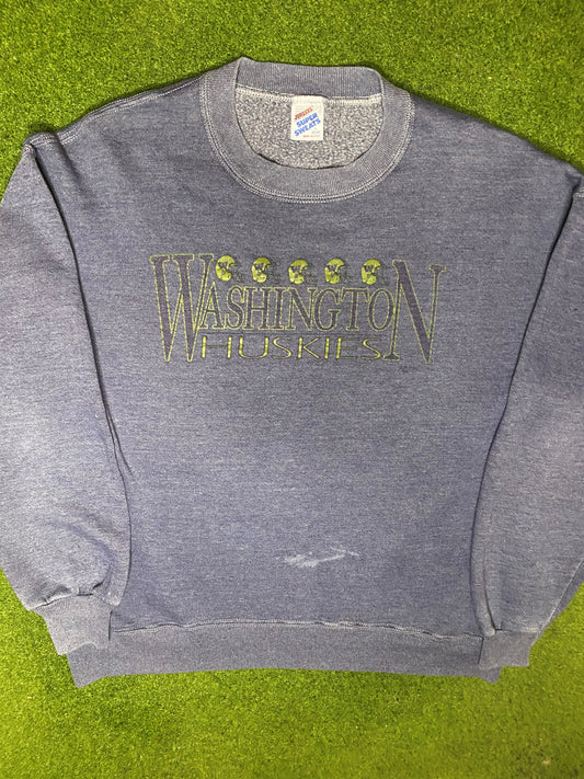 80s Washington Huskies - Vintage College Football Sweatshirt (Large) - Gametime Vintage