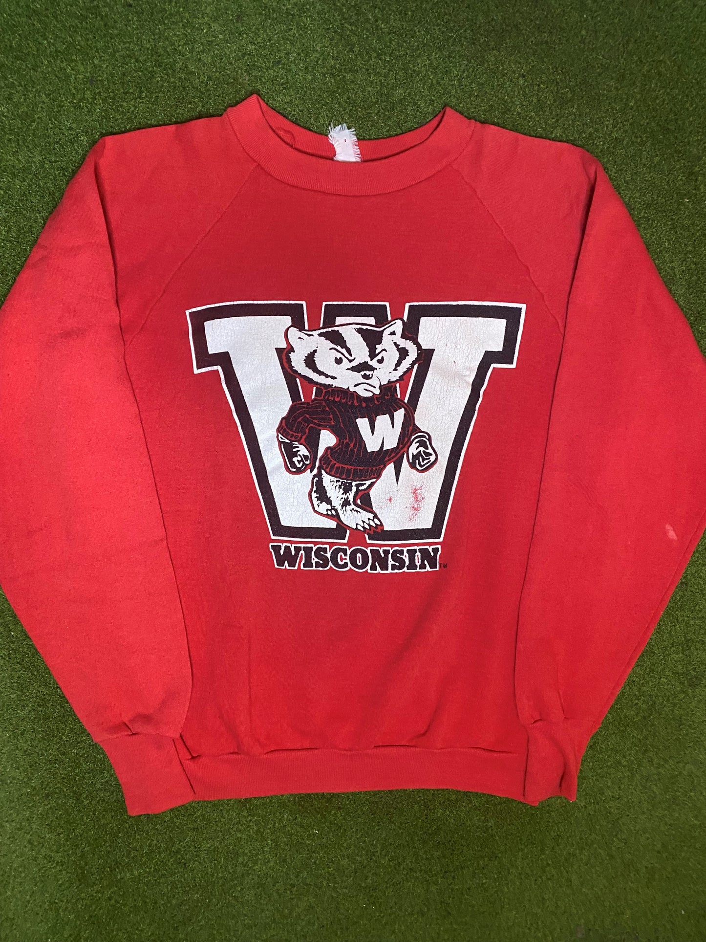 80s Wisconsin Badgers - Vintage College Sweatshirt (Medium)