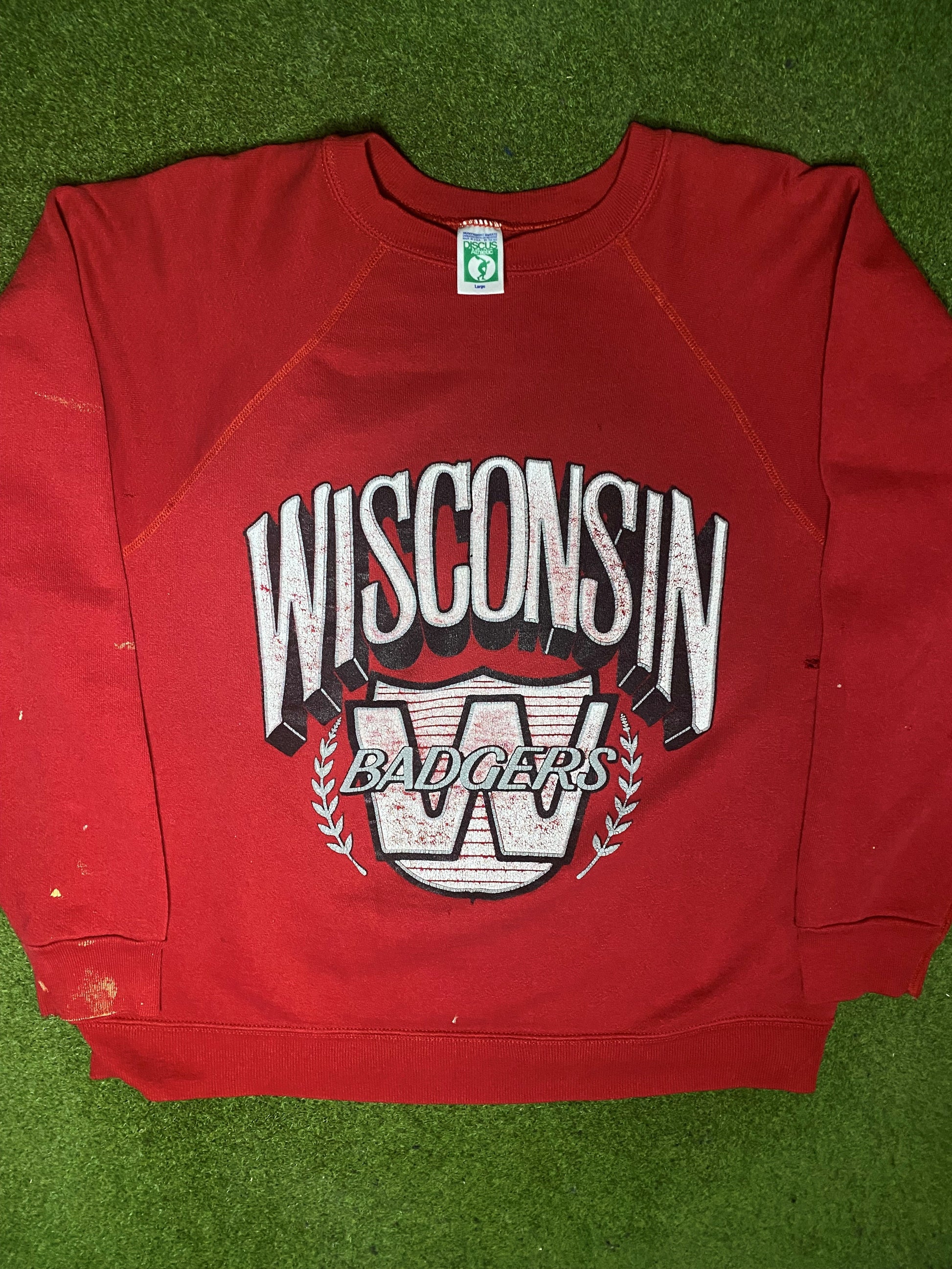 80s Wisconsin Badgers - Vintage College Crewneck Sweatshirt (Large) - Gametime Vintage