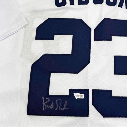 Framed Autographed/Signed Kirk Gibson 35x39 Detroit Tigers White Baseball Jersey Fanatics COA