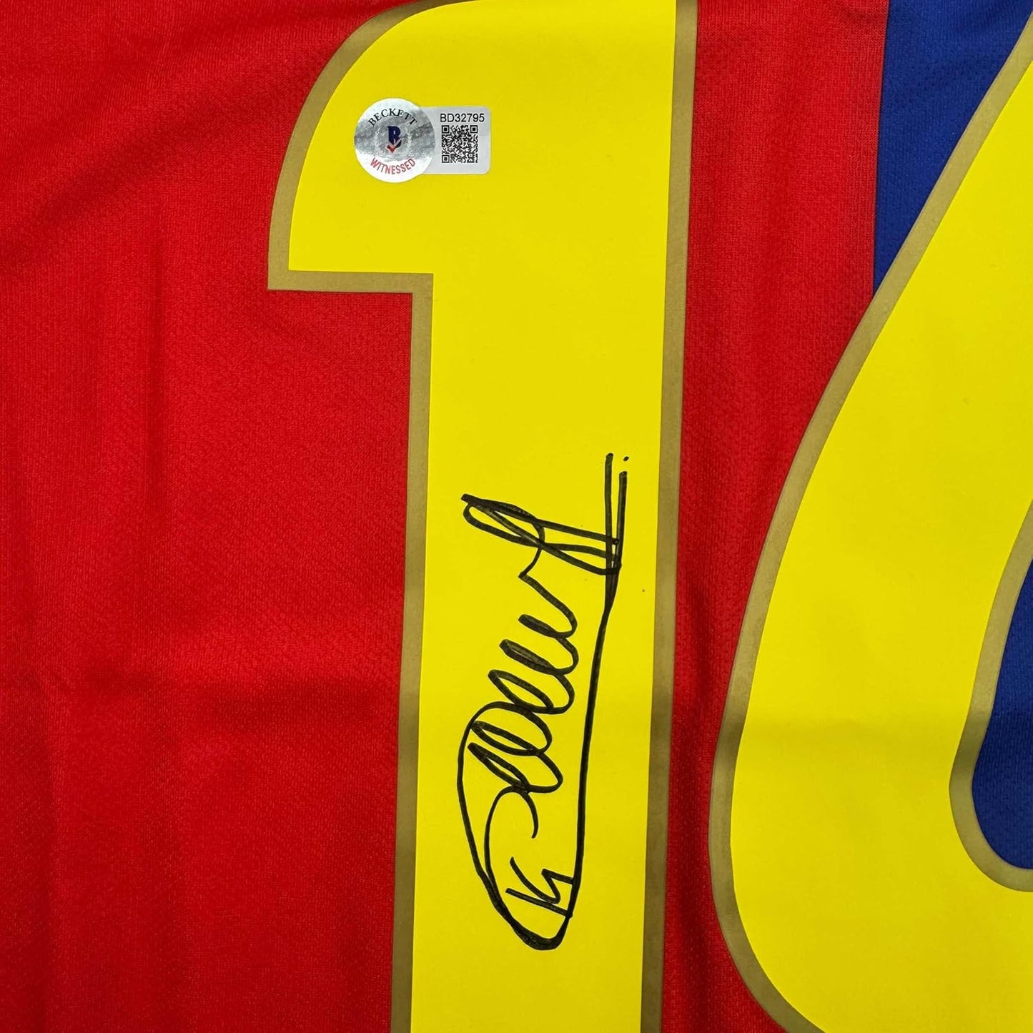 Framed Autographed/Signed Thierry Henry 35x39 FC Barcelona Blue Soccer Jersey Beckett BAS COA