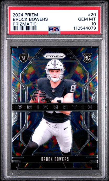 Graded 2024 Panini Prizm Brock Bowers #20 Prizmatic Rookie RC Football Card PSA 10 Gem Mint