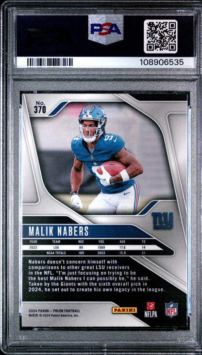 Graded 2024 Panini Prizm Malik Nabers #370 Rookie RC Football Card PSA 10 Gem Mint