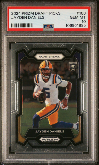 Graded 2024 Panini Prizm Draft Picks Jayden Daniels #108 Rookie RC Football Card PSA 10 Gem Mint