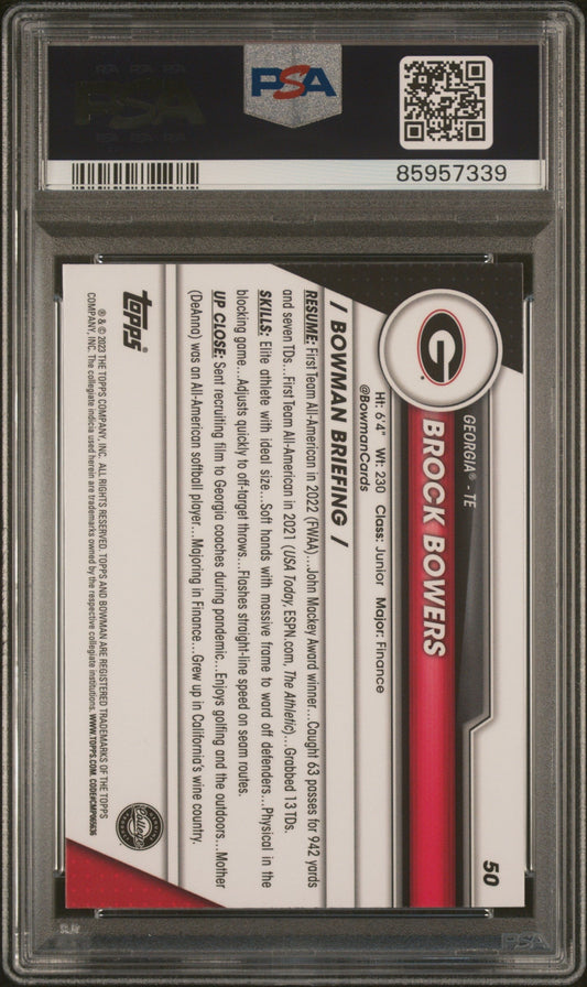 Graded 2023 Topps Bowman U Chrome Brock Bowers #50 Rookie RC Football Card PSA 10 Gem Mint