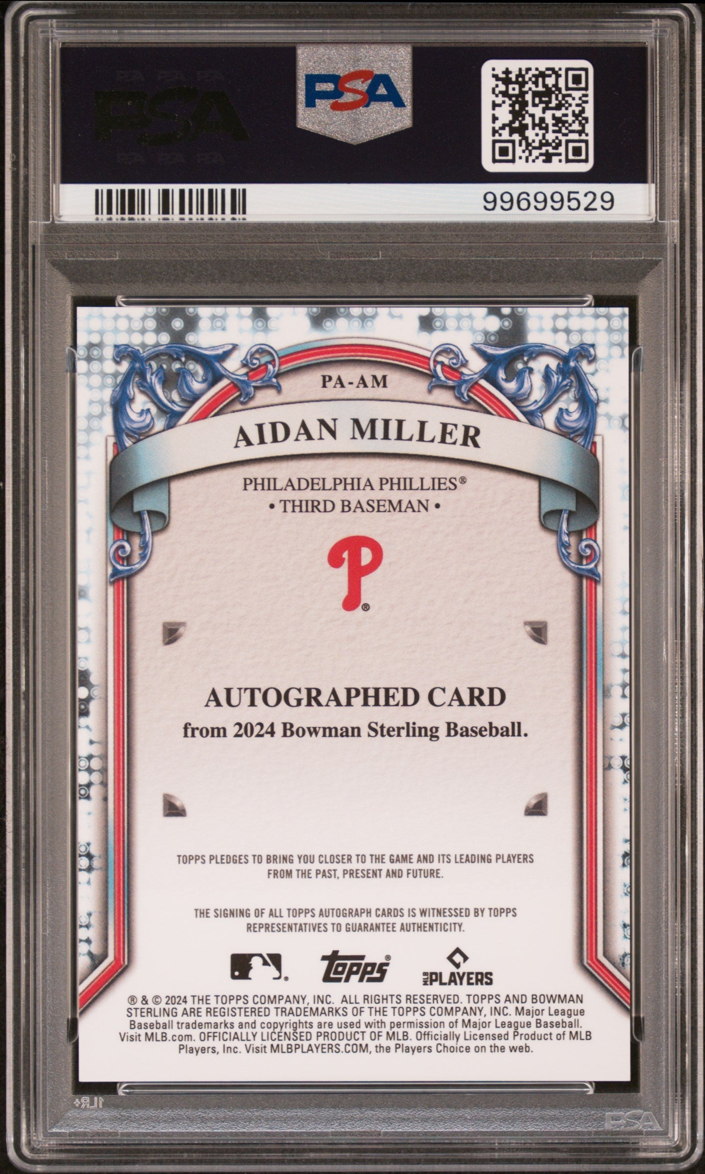 Graded 2024 Topps Bowman Sterling Aidan Miller #PAAM Prospect Autograph Rookie RC Baseball Card PSA 10 Gem Mint