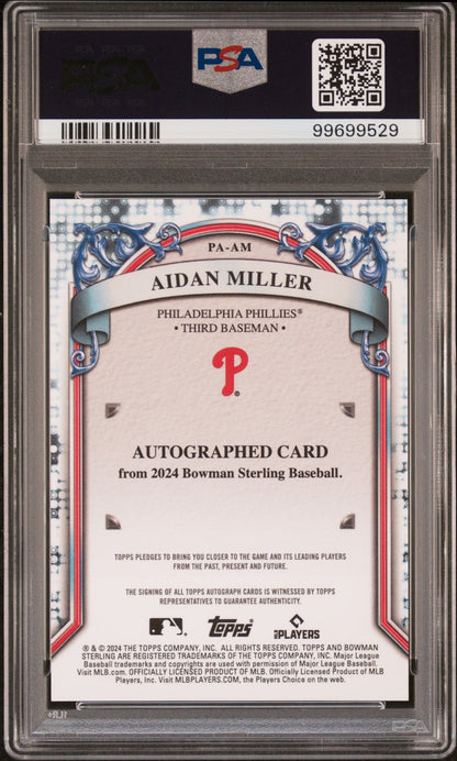 Graded 2024 Topps Bowman Sterling Aidan Miller #PAAM Prospect Autograph Rookie RC Baseball Card PSA 10 Gem Mint