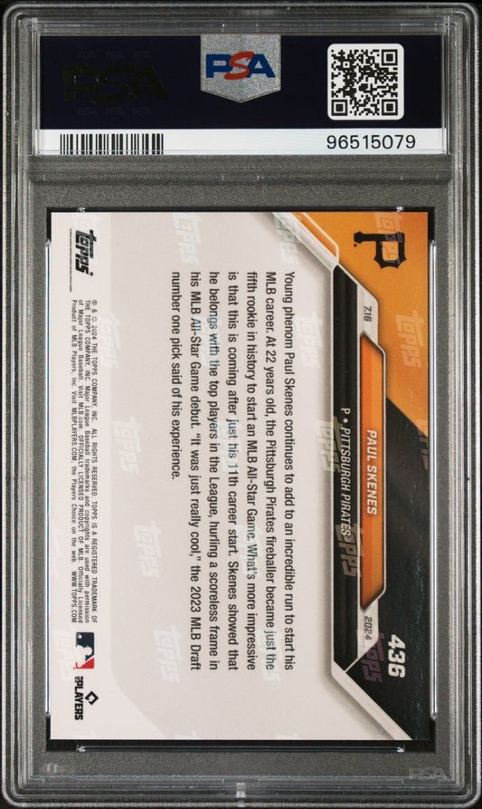 Graded 2024 Topps Now Paul Skenes #436 All Star Game Rookie RC Baseball Card PSA 9 Mint