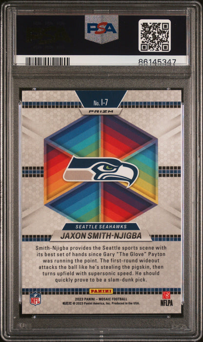 Graded 2023 Panini Mosaic Jaxon Smith-Njigba #I7 Introductions Silver Rookie RC Football Card PSA 10 Gem Mint