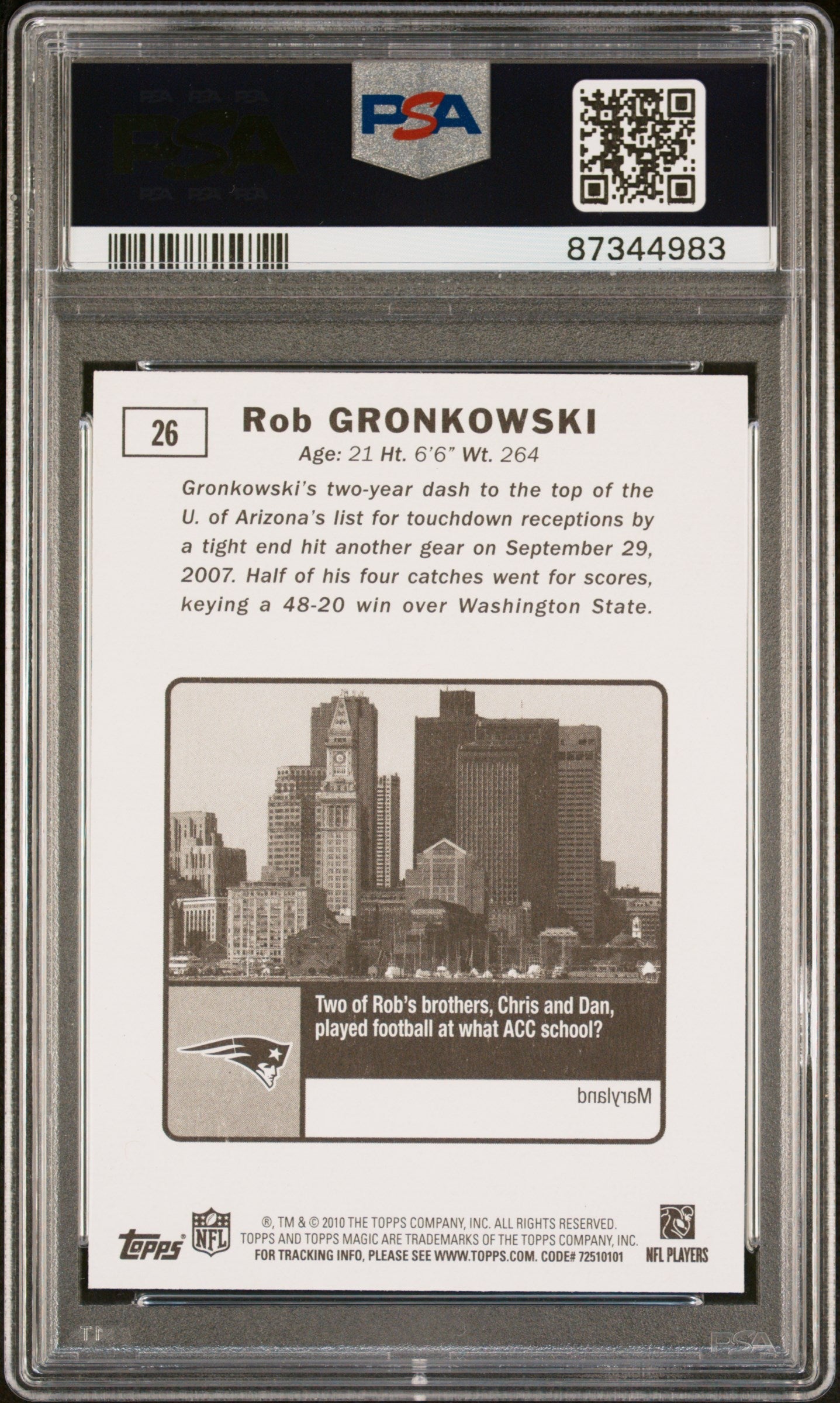 Graded 2010 Topps Magic Rob Gronkowski #26 Rookie RC Football Card PSA 10 Gem Mint