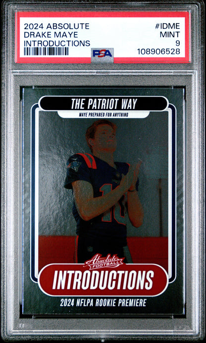 Graded 2024 Panini Absolute Drake Maye #IDME Introductions Rookie RC Football Card PSA 9 Mint