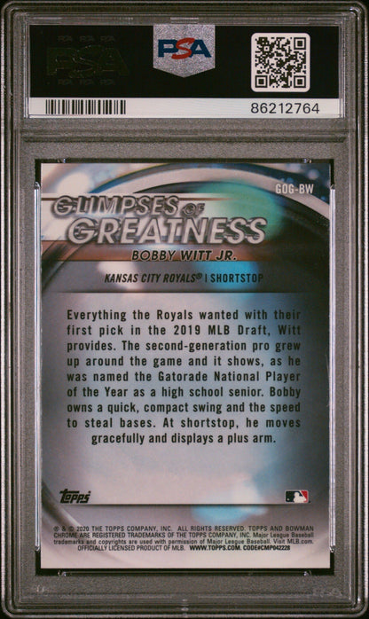 Graded 2020 Topps Bowman Draft Bobby Witt Jr. #GOGBW Glimpses of Greatness Rookie RC Baseball Card PSA 10 Gem Mint