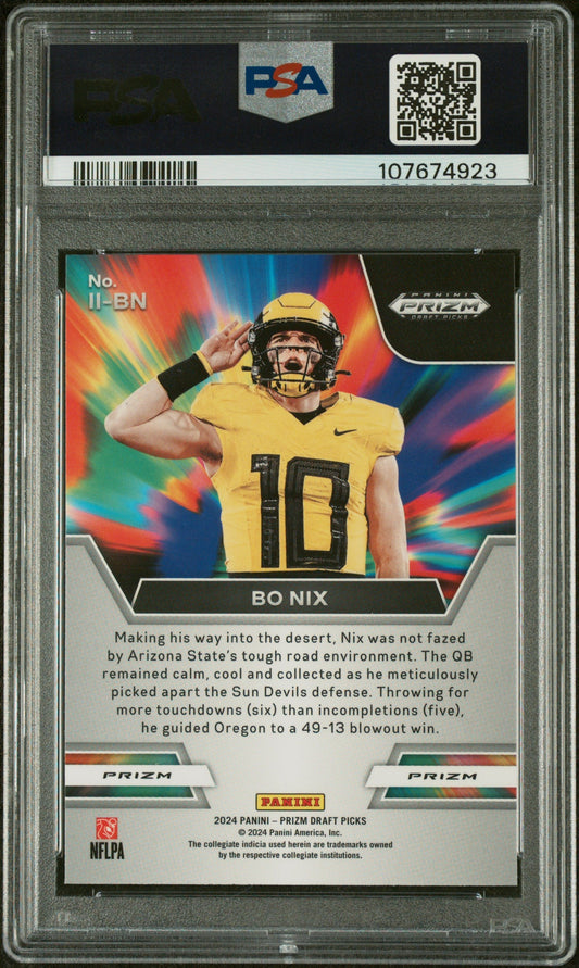 Graded 2024 Panini Prizm Draft Picks Bo Nix #IIBN Instant Impact Red Ice Rookie RC Football Card PSA 10 Gem Mint