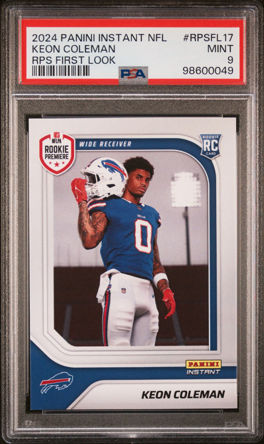 Graded 2024 Panini Instant NFL Keon Coleman #RPSFL17 RPS First Look Rookie RC Football Card PSA 9 Mint