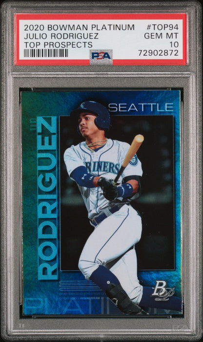Graded 2020 Topps Bowman Platinum Julio Rodriguez #TOP94 Top Prospects Rookie RC Baseball Card PSA 10 Gem Mint