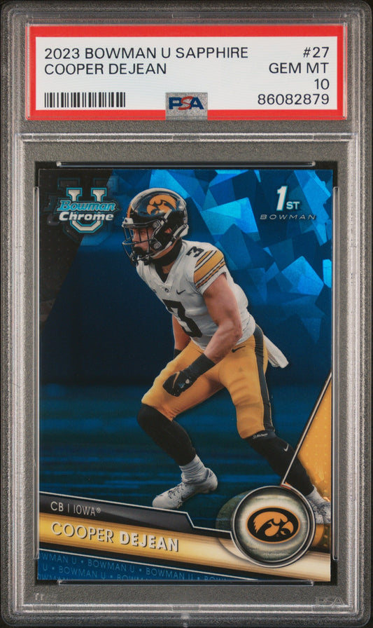 Graded 2023 Topps Bowman U Sapphire Cooper DeJean #27 Rookie RC Football Card PSA 10 Gem Mint