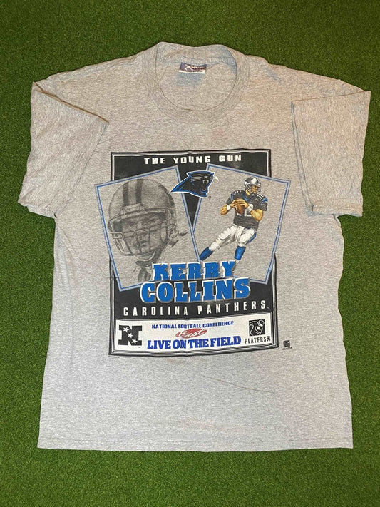 90s Carolina Panthers - Kerry Collins - Vintage NFL Player Tee Shirt (Large) - Gametime Vintage