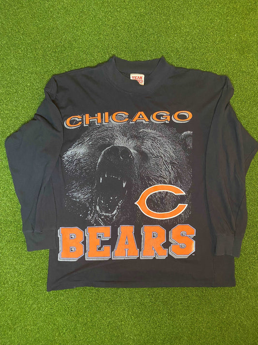 90s Chicago Bears - Big Logo - Vintage NFL Long Sleeve Shirt (Medium) Gametime Vintage