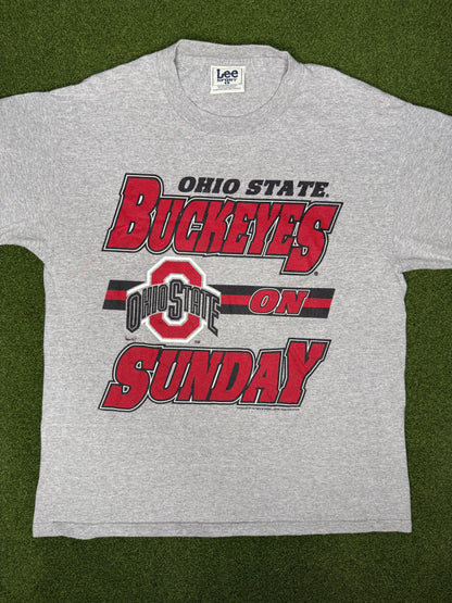 90s Ohio State Buckeyes - On Sunday - Vintage College Players T Shirt (Large)